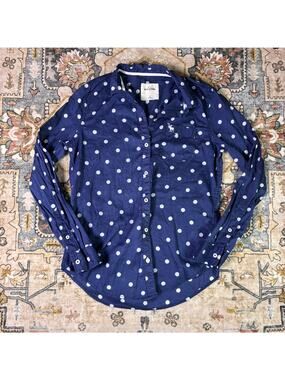 Y2K Abercrombie Polka Dot Cover Up Button Up Shirt Size XS/S Navy Blue 2000s